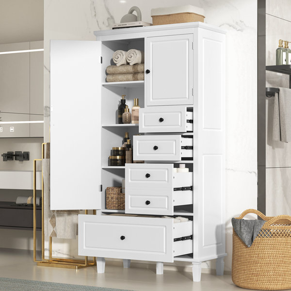 Red Barrel Studio® Tall Bathroom Storage Cabinet With Adjustable Shelf, Freestanding Linen ...